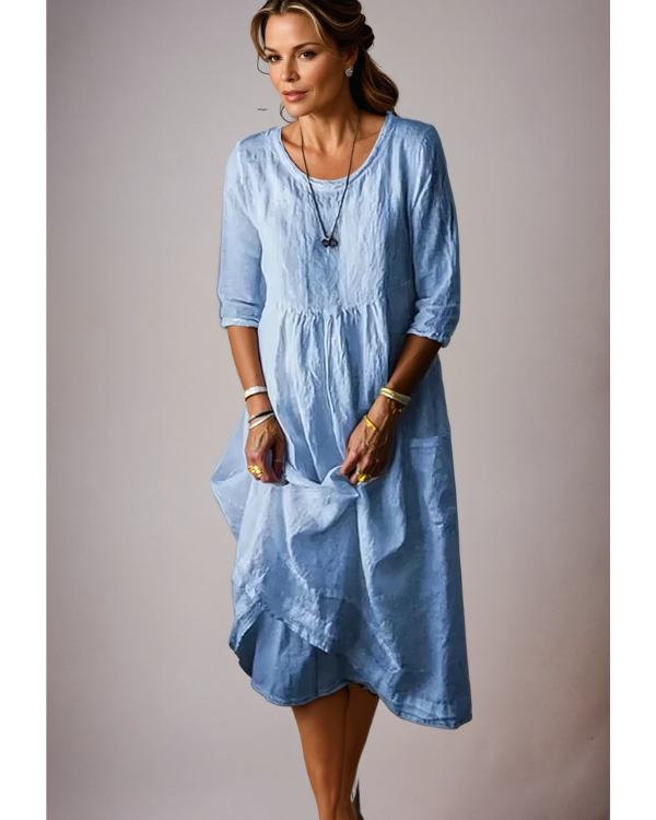 Stilvolles Damenkleid Mit 3/4 Ärmeln | Midi