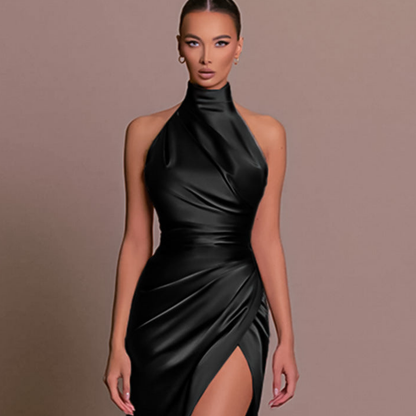 Damen High-Neck Formelles Schlitz Kleid Abendkleid | Maxi