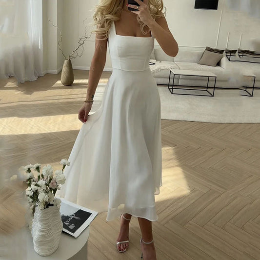 Ärmelloses Midikleid für Damen mit eckigem Ausschnitt für den Sommer