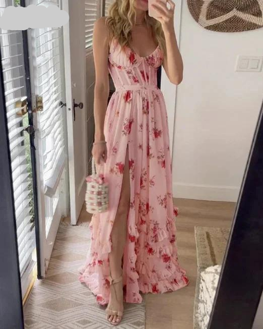 Hilaria | Blumenmaxikleid Damen - Elegantes Maxikleid Sommer für Festliche Anlässe