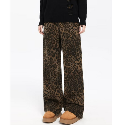 Damen Klassische Weit Bein Leopard Print Hose | Lässig