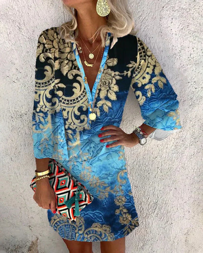 Damen Sommerkleid Mit Langen Ärmeln Und V Ausschnitt | Mini