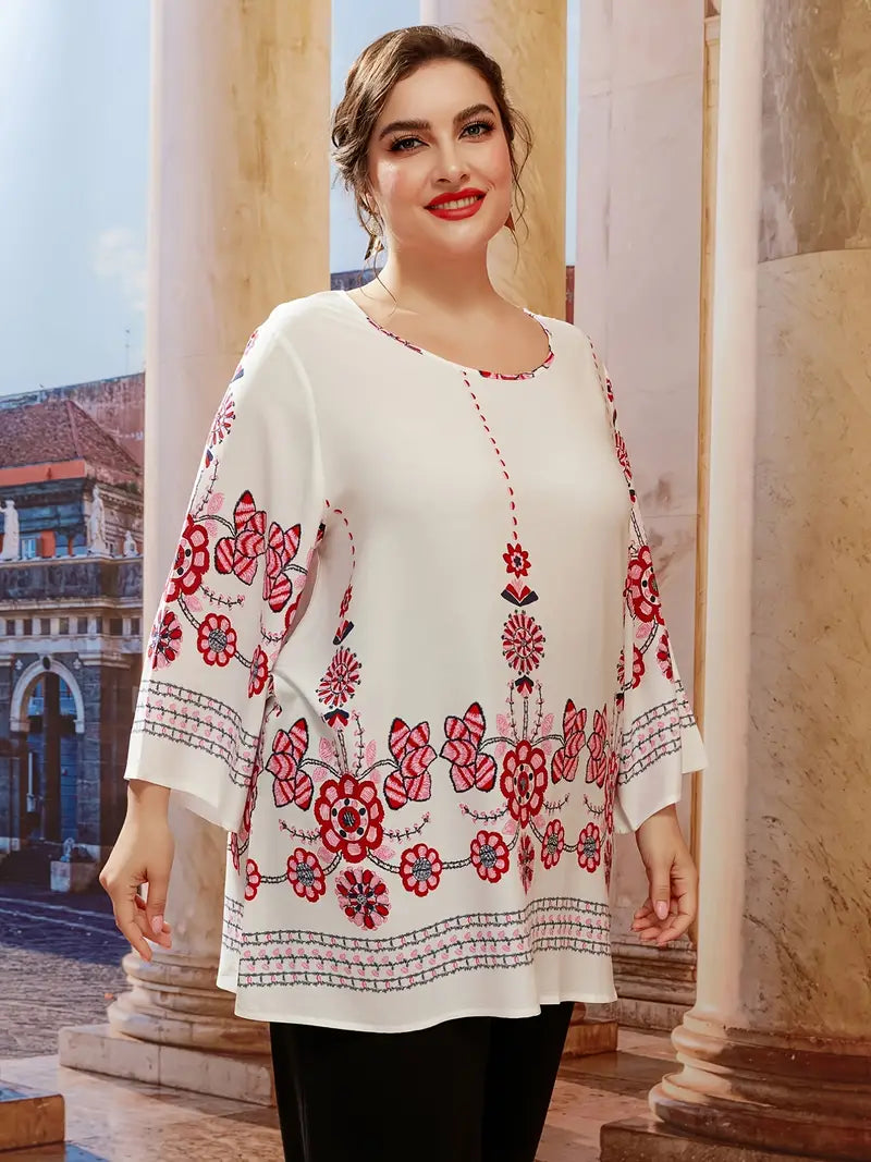 Geblümtes Tunika-Oberteil in Übergröße für den Sommer 2025