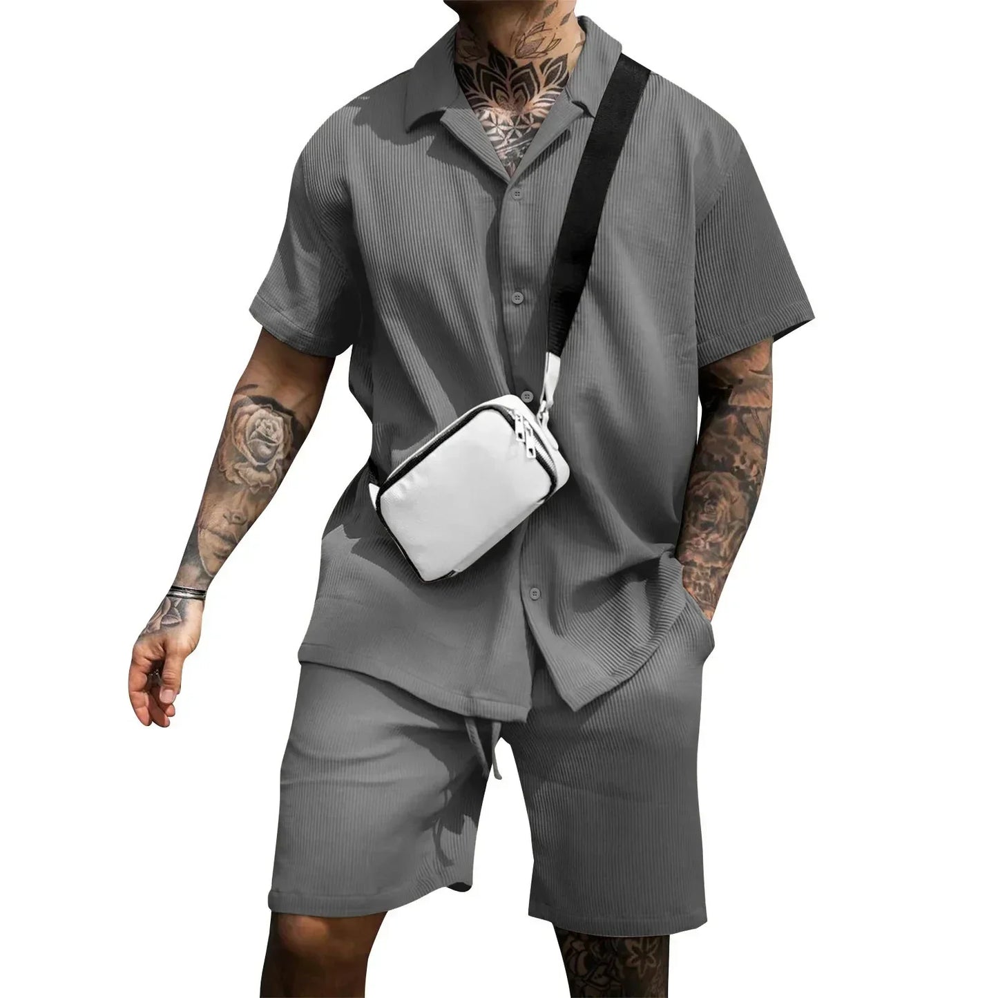 Zweiteiliges Sommer-Set für Herren mit Hemd und Shorts – Milan