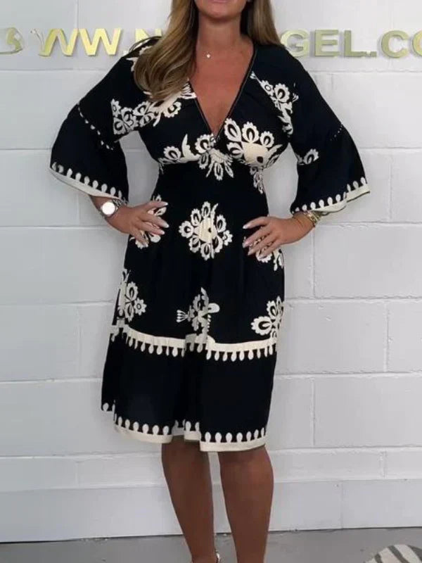 Chantal | Bedrucktes Damen Kleid mit V-Ausschnitt