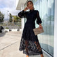 Damen Midikleid mit langen Ärmeln und hohen Hals für den Sommer
