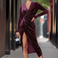 Damen Elegantes Stylisches Schlitz Tiefes V Ausschnitt Wickelkleid | Midi