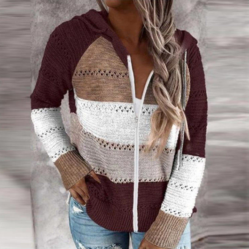 WW | Kontrastfarbige Strick Zip Leichtgewicht Hoodie