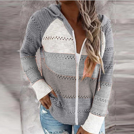 WW | Kontrastfarbige Strick Zip Leichtgewicht Hoodie