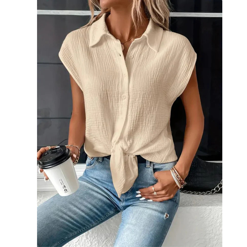 Strukturiertes Button Down Hemd Für Damen | Kurzarm