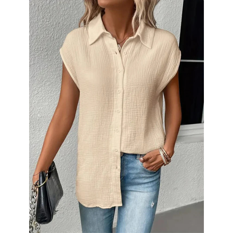 Strukturiertes Button Down Hemd Für Damen | Kurzarm