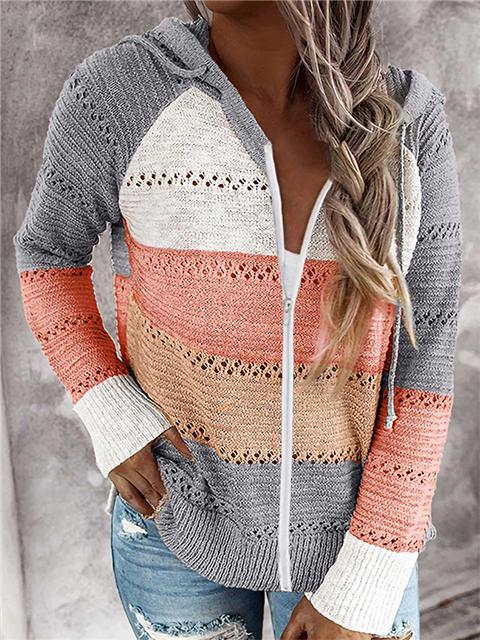 WW | Kontrastfarbige Strick Zip Leichtgewicht Hoodie