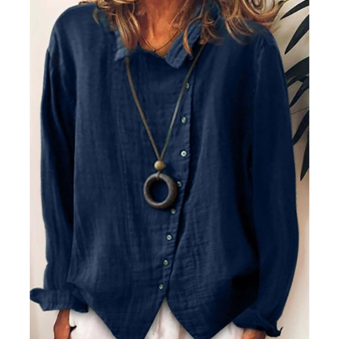 Damen Lässig Locker Geschnittenes Button Down Hemd | Langarm