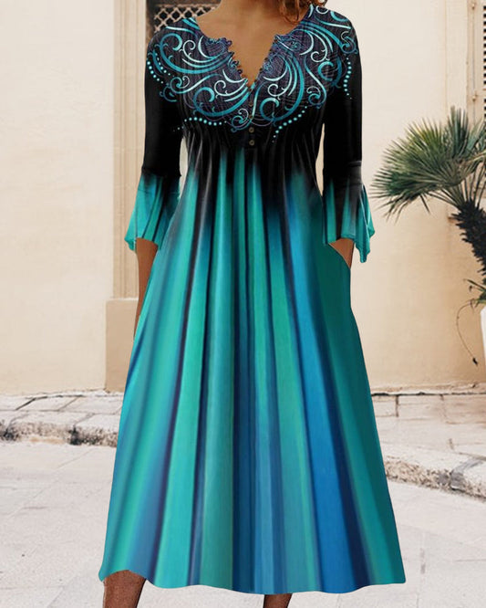 Emiliana - Damenkleid mit V-Ausschnitt und Farbverlauf