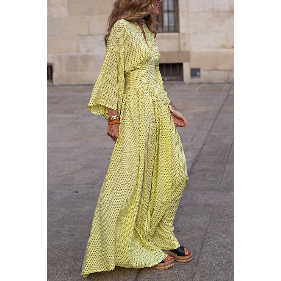 Gemustertes V Ausschnitt Kleid Für Damen | Maxi