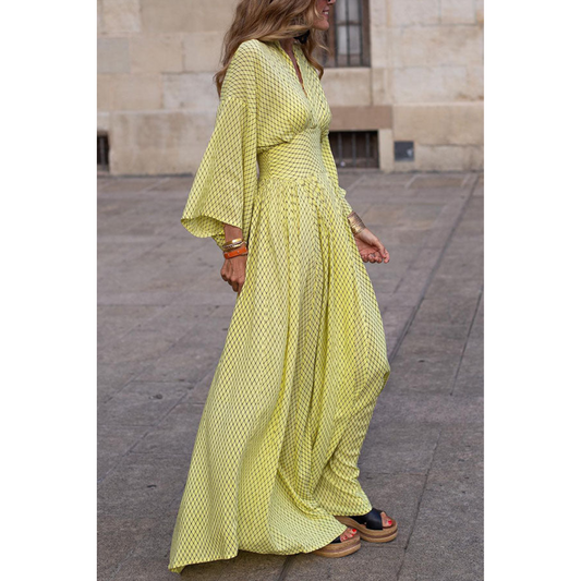 Gemustertes V Ausschnitt Kleid Für Damen | Maxi