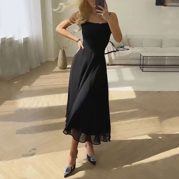 Ärmelloses Midikleid für Damen mit eckigem Ausschnitt für den Sommer