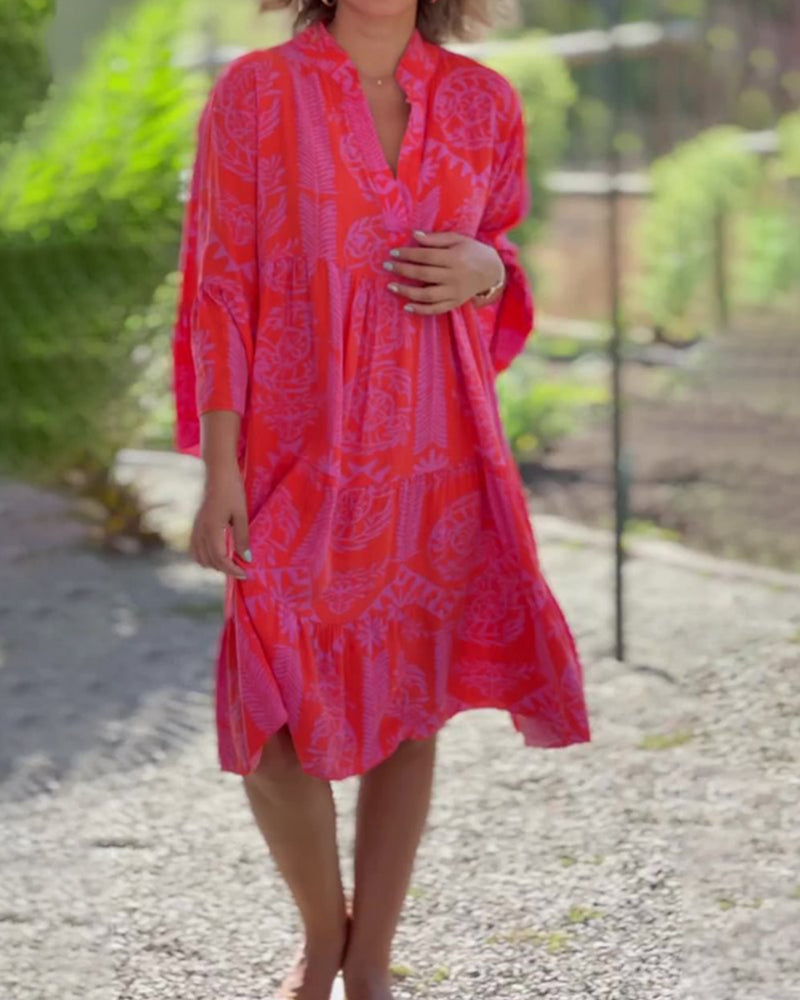 Schickes Kleid mit V-Ausschnitt für Frauen mit ausgestellten Ärmeln - Sorynea