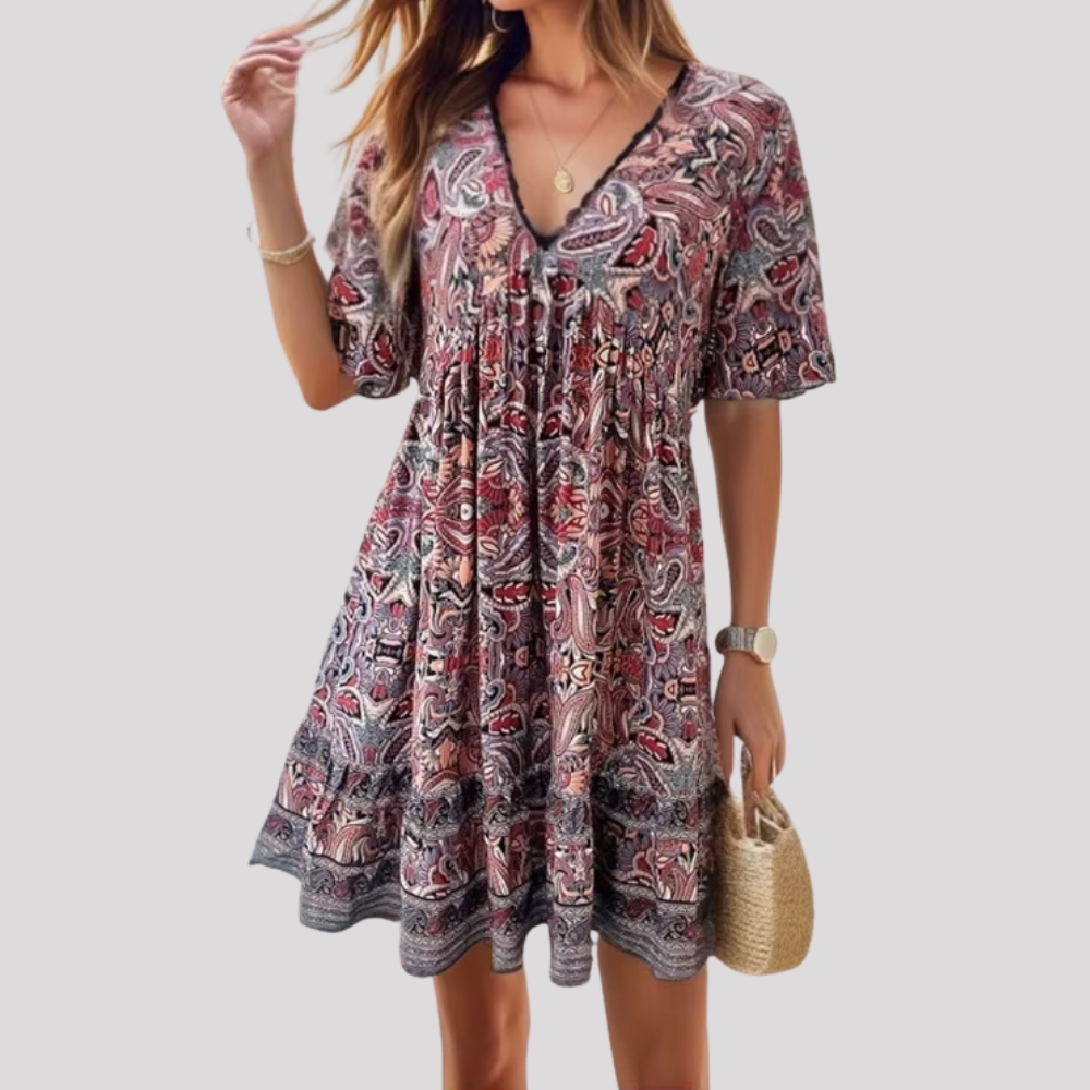 Klodette - Luftiges Boho-Kleid mit Ethno-Print