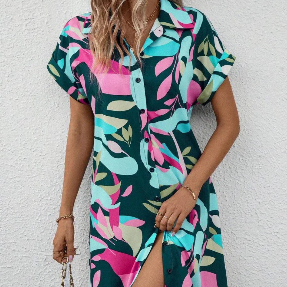 Valleria - Damen Hemdblusenkleid mit buntem Print