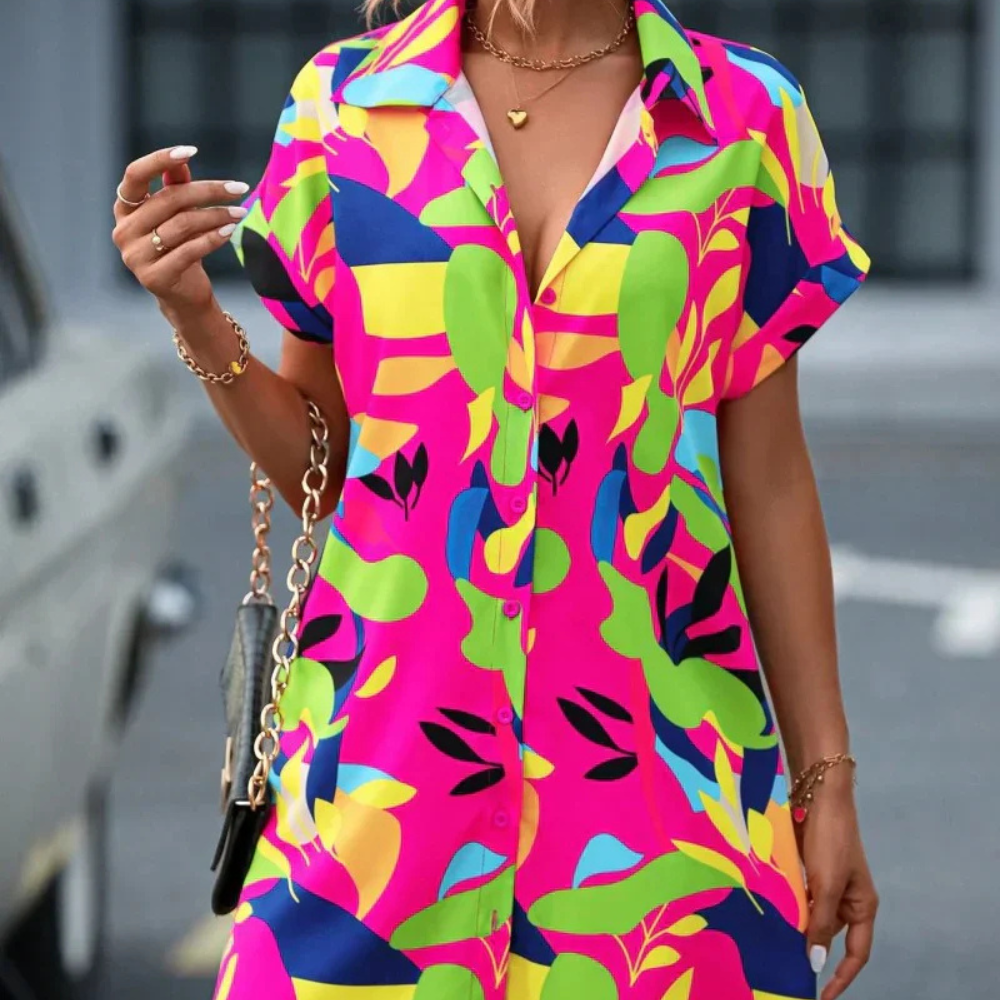 Valleria - Damen Hemdblusenkleid mit buntem Print