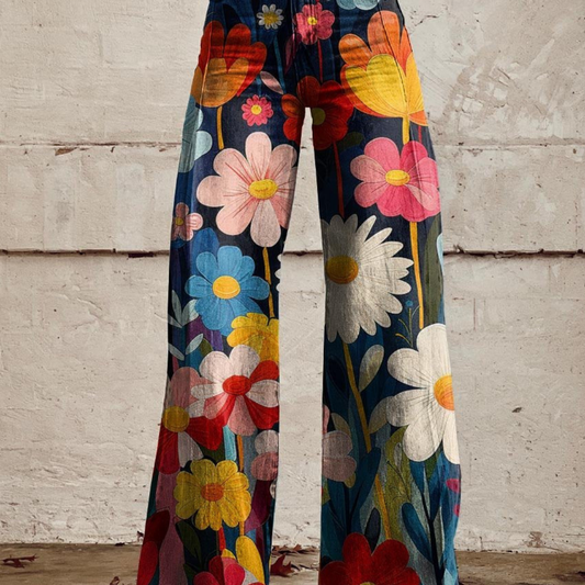 Damen Hosen Mit Hohem Bund Und Blumenmuster | Weites Bein