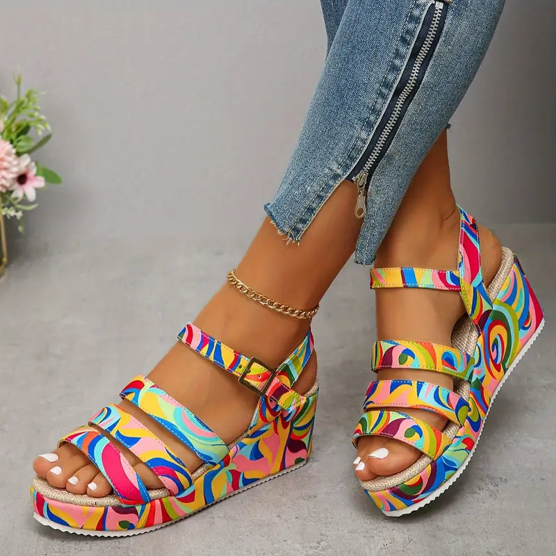 Farbige Keilsandalen für Damen