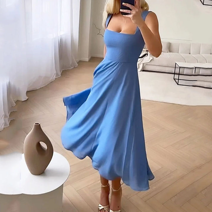 Ärmelloses Midikleid für Damen mit eckigem Ausschnitt für den Sommer