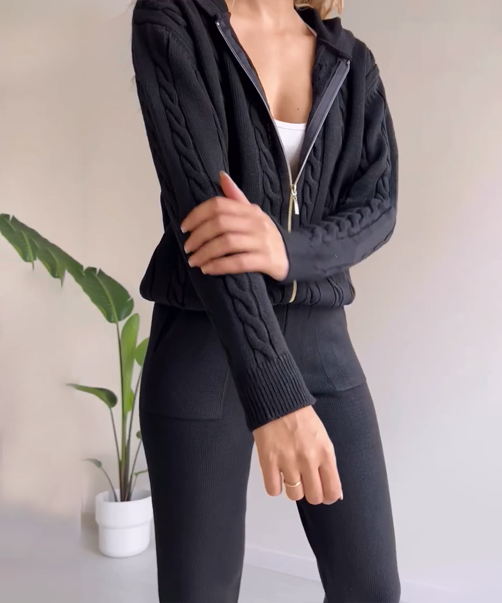 WW | teilige gestrickte Lounge-Set - trendiger Hoodie und Jogginganzug für Damen