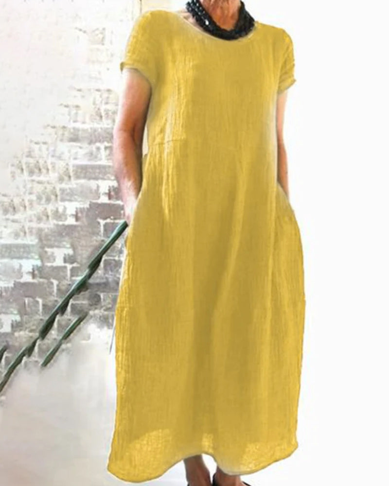 Bequemes Kleid Mit Kurzen Ärmeln Für Damen | Midi