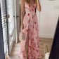 Damen ärmelloses Maxikleid mit Blumenmuster und Schlitz für den Sommer