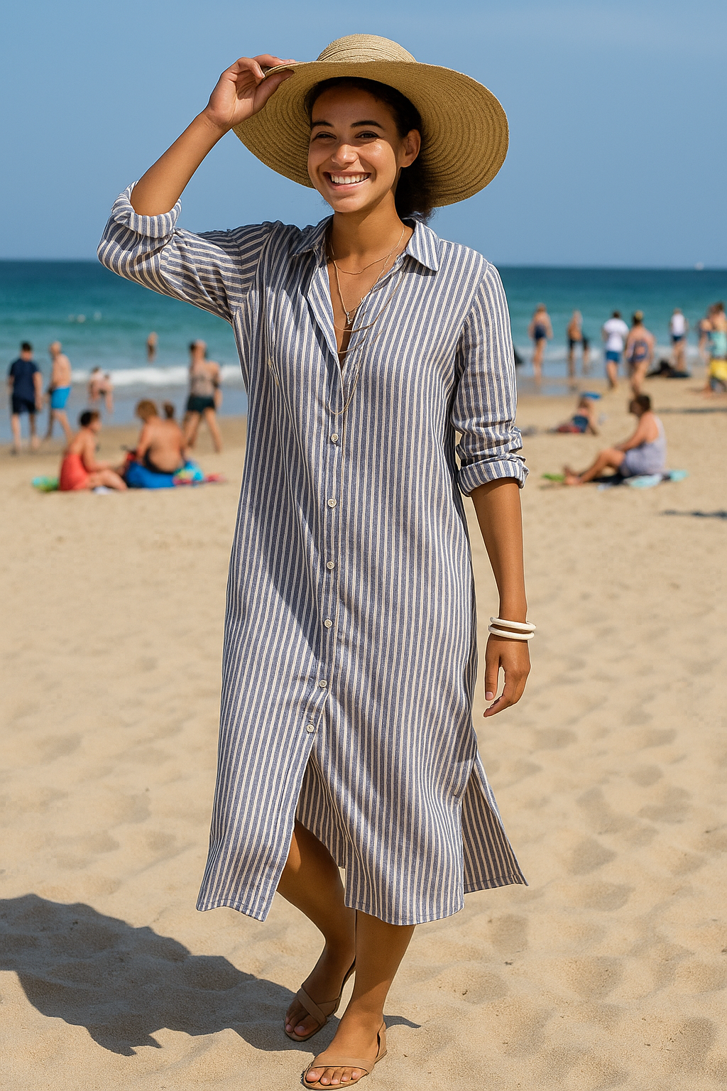 Solveig - Damen Hemdblusenkleid gestreift
