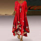 Damen Sommer Doppellagiges Langarm Bedrucktes Kleid | Maxi