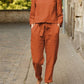 Zweiteiliges Damen Outfit mit Rundhals-Shirt & Hose mit Gummibund – Nia