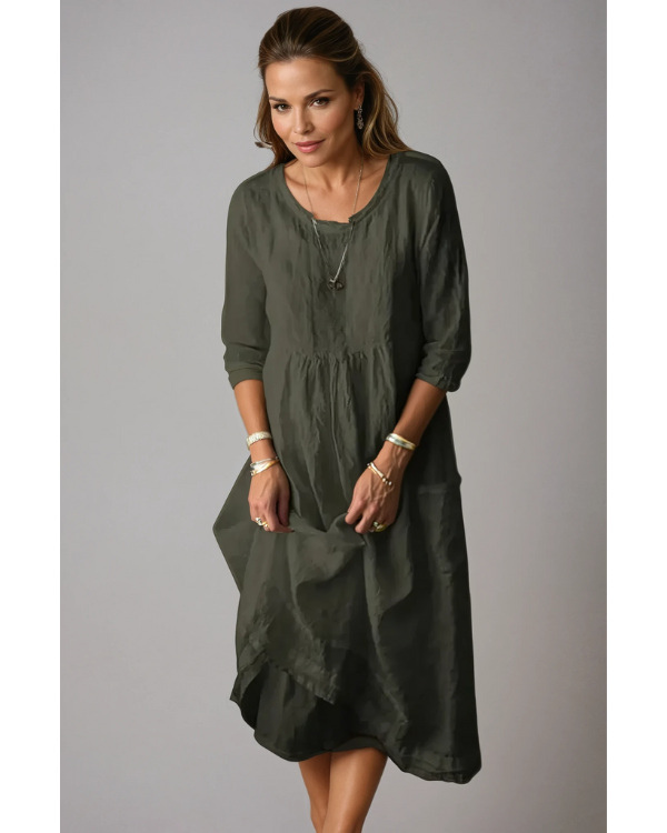 Stilvolles Damenkleid Mit 3/4 Ärmeln | Midi