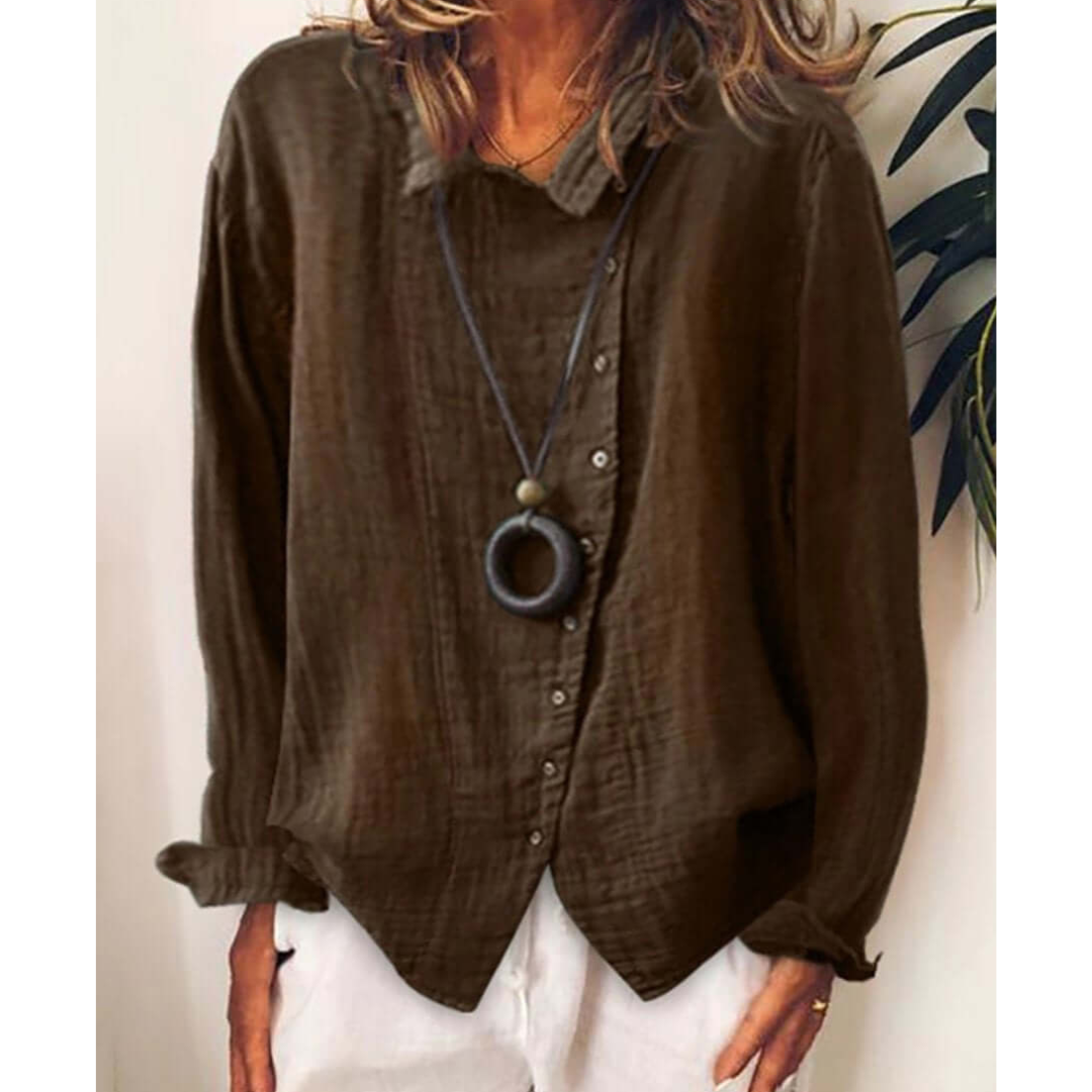 Damen Lässig Locker Geschnittenes Button Down Hemd | Langarm