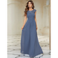 Damen Plissee-Kleid mit Rund Ausschnitt | Maxi