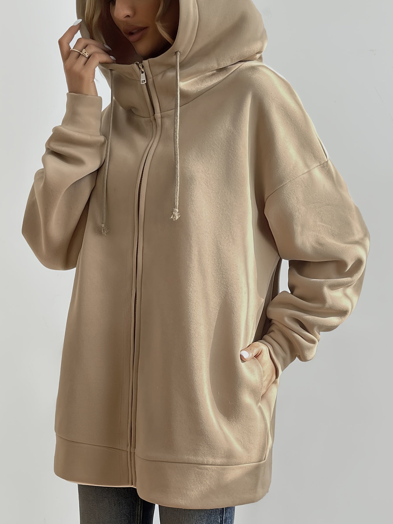 WW | Comfort - Extrem bequemer langer Zip-Up-Plüsch-Hoodie mit Kapuze für Damen