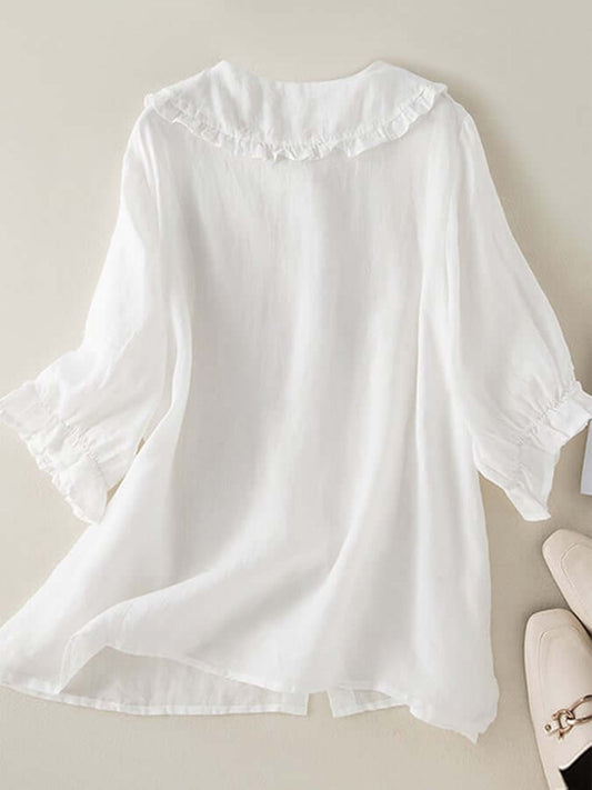 Damen Lässiges Rüschenkragen Hemd | Button-Down