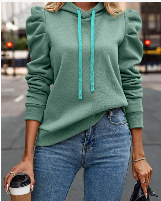 WW | Damen Kapuzenpulli mit gerafften Ärmeln
