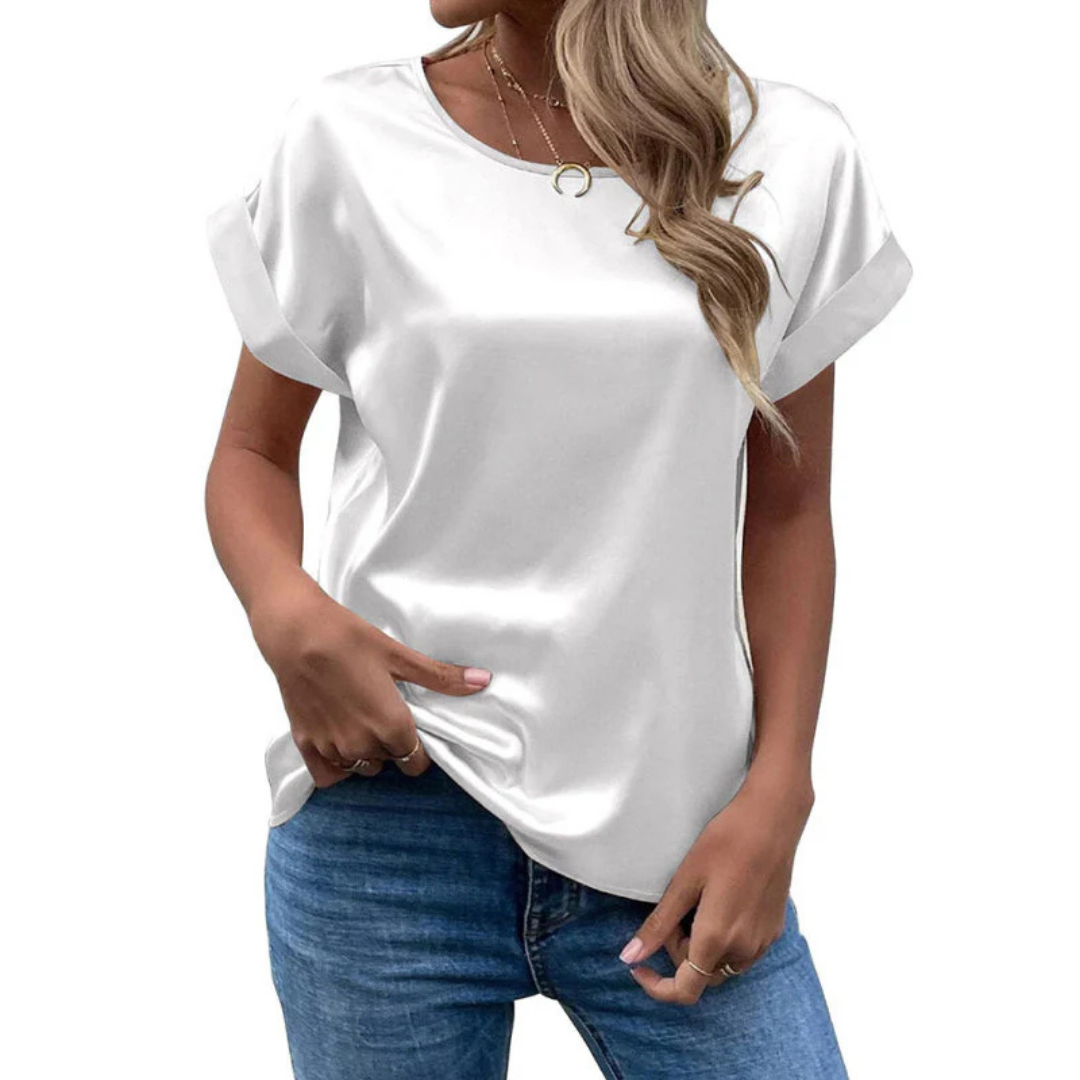 Satiniertes Trendshirt mit lockerem Schnitt für Damen – Leona