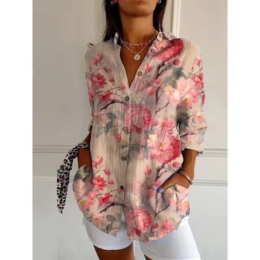Lässig Button Down Hemd für Damen | Blumen Bedrucken