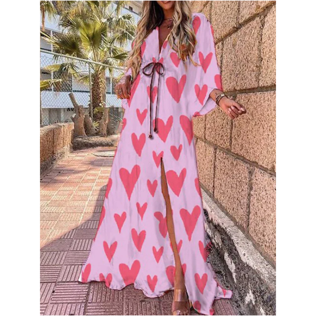 Farbenfrohes V Ausschnitt Kleid Mit Schlitz Für Damen | Maxi