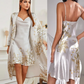 Zweiteiliges Satin-Nachthemd & Kimono-Set mit Blumenprint – Noelle