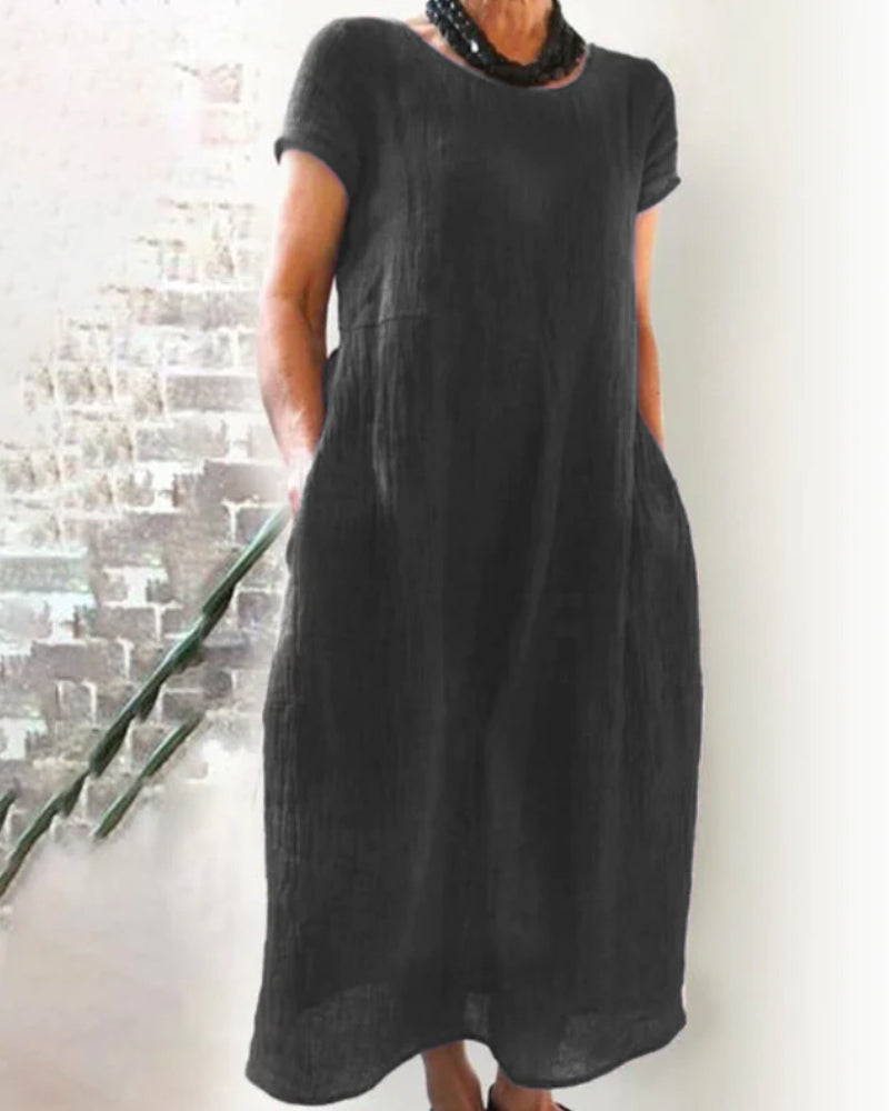 Bequemes Kleid Mit Kurzen Ärmeln Für Damen | Midi