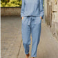 Zweiteiliges Damen Outfit mit Rundhals-Shirt & Hose mit Gummibund – Nia