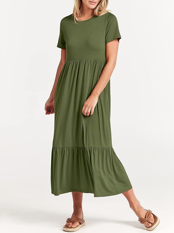 Weiches Kleid Mit Rundhalsausschnitt Für Damen | Midi