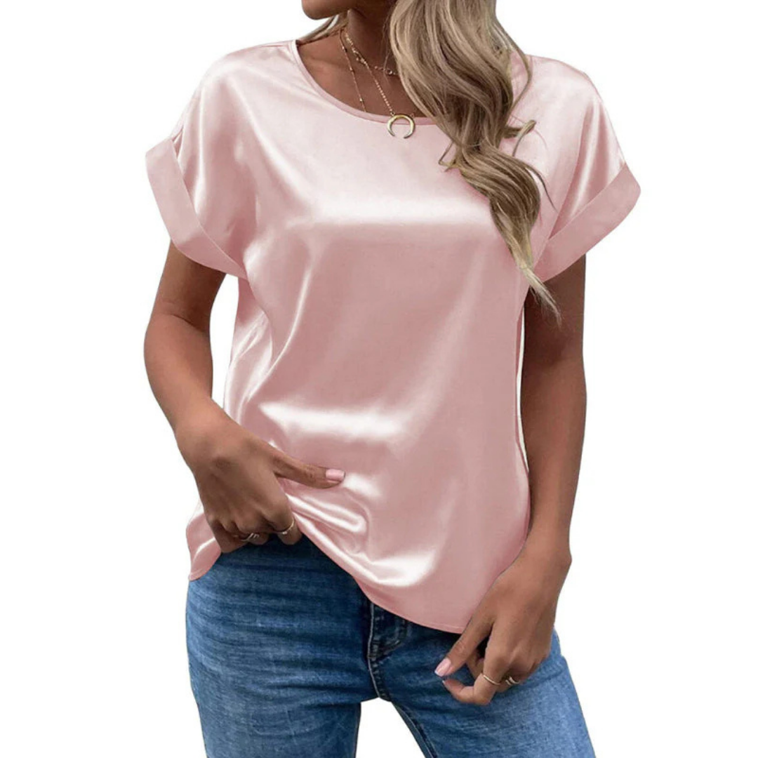Satiniertes Trendshirt mit lockerem Schnitt für Damen – Leona