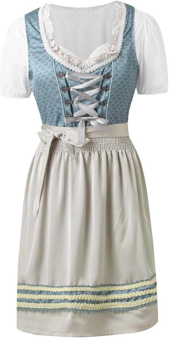 Damen Dirndl Kleid: Traditionelles Trachtenkleid mit Schürze und eleganter Schnürung