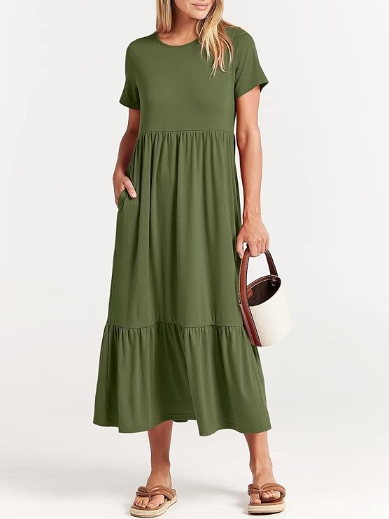 Weiches Kleid Mit Rundhalsausschnitt Für Damen | Midi